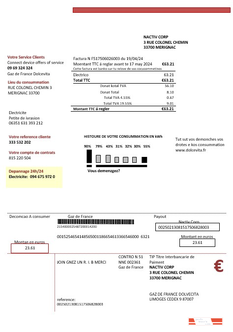 France Gaz de France Dolcevita business utility bill template in Word and PDF formats1